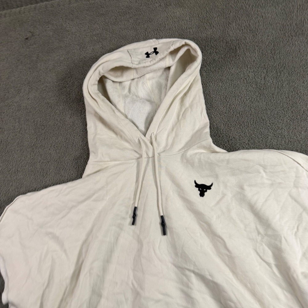 Under Armour Project Rock Womens Cream Cropped Short Sleeve Hoodie Brahma Bull M
